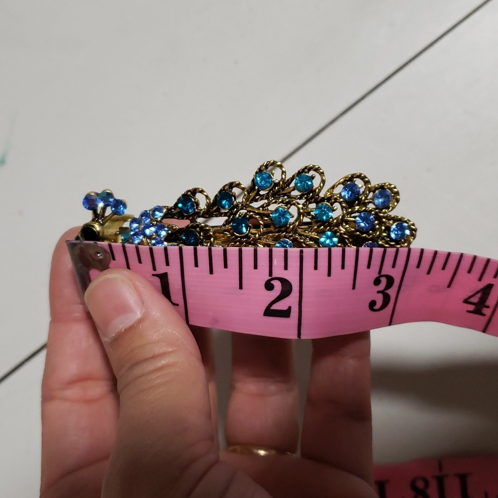 Vintage Womens Hair Barrette Peacock Rhinestone Hair Clip Victorian Timeless - Picture 11 of 13